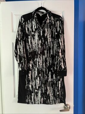 Tristan Black and White Long Sleeve Shirt Dress